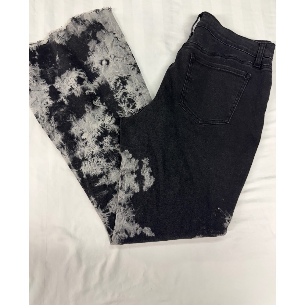 Y2K Grunge Hydraulic Jeans Murray Flare Black White Acid Wash Tie Dye Raw Hem 12